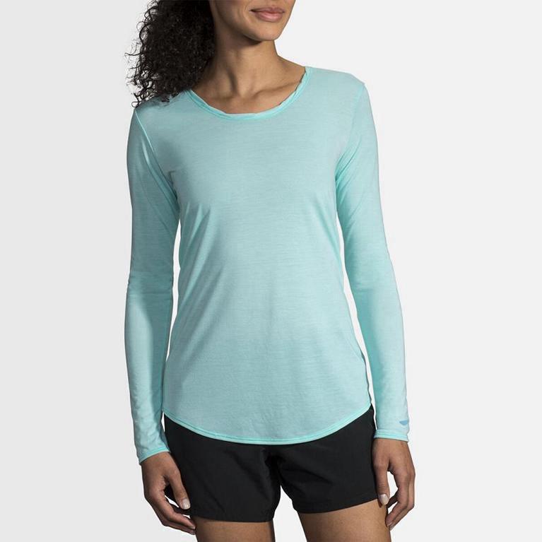 Brooks Distance NZ - Women's Long Sleeve Running Shirt - Blue (38129-EKBL)